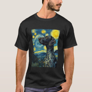 Duitse Korthaar Hond Van Gogh Sterrennacht Grafiek T-shirt