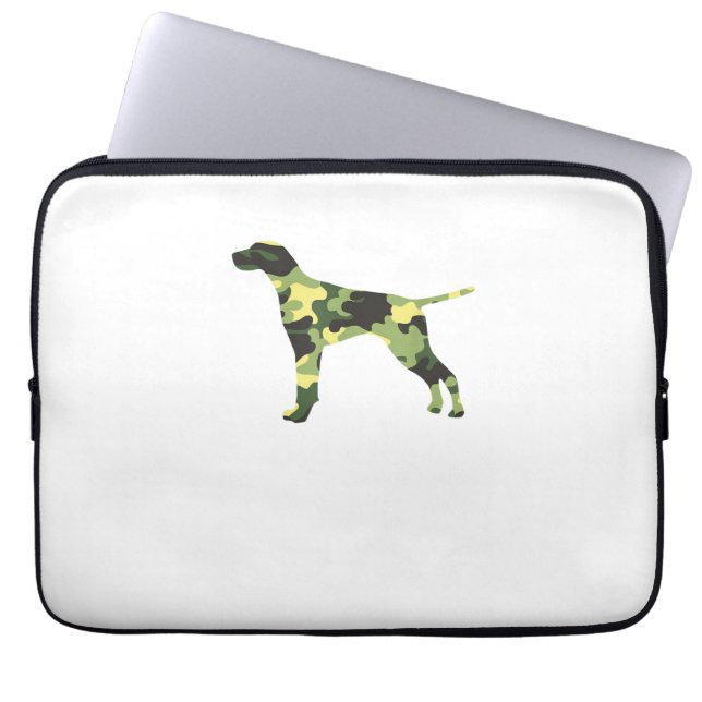 Duitse Korthaar Pointer _ Hond Camouflage Silhouet Laptop Sleeve (Voorkant)