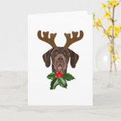 Duitse Korthaar Pointer Hond Geweien Kerstmis Kaart (Gele Bloem)