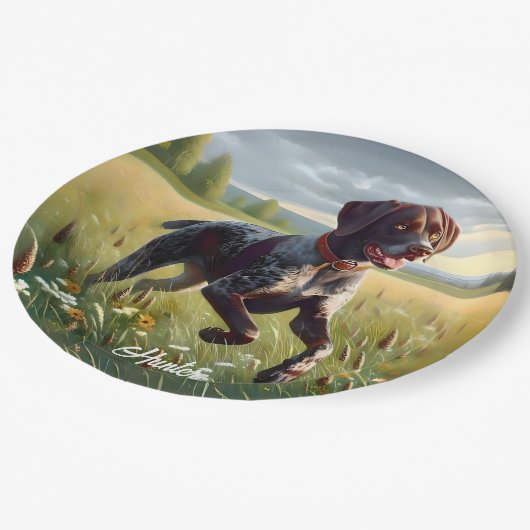 Duitse kortharige aanwijzer hardlopen papieren bordje (Gekanteld)