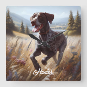 Duitse kortharige aanwijzer hardlopen vierkante klok