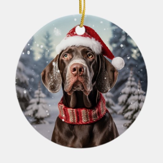 Duitse kortharige aanwijzer hond kerst aandenken keramisch ornament (Voorkant)