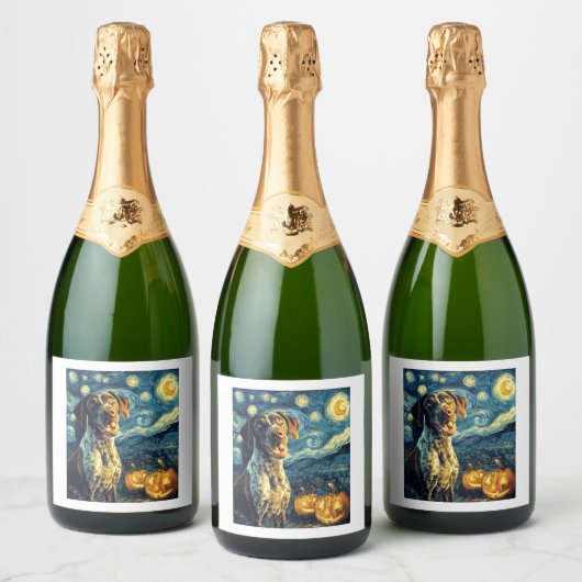 Duitse Kortharige Pointer 2 Schattigee Hond Hallow Sparkling Wijnetiket (Flessen)