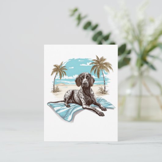 Duitse kortharige pointer aan het strand briefkaart (Staand voorkant)