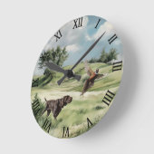 Duitse kortharige pointer die naar een fazant wijs ronde klok (Hoek)