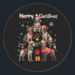 Duitse Kortharige Pointer Dogs Merry Christmas Tr Ronde Sticker<br><div class="desc">Duitse kortharige wijzerhonden Vrolijke kerstboom Grappig</div>