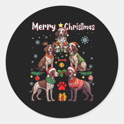 Duitse Kortharige Pointer Dogs Merry Christmas Tr Ronde Sticker (Voorkant)