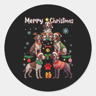 Duitse Kortharige Pointer Dogs Merry Christmas Tr Ronde Sticker