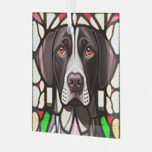 Duitse kortharige pointer "Glas in lood" Glas Ornament (Voorkant links)