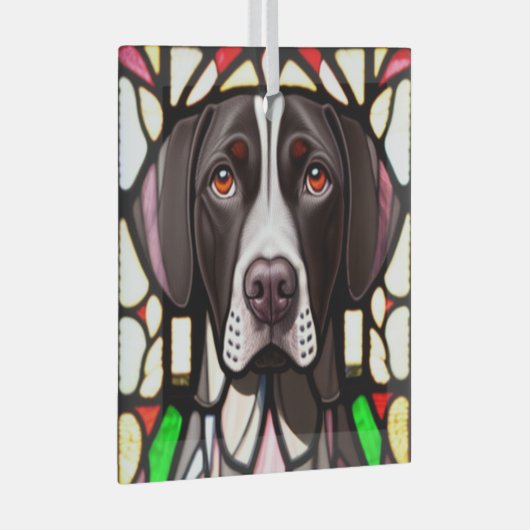 Duitse kortharige pointer "Glas in lood" Glas Ornament (Voorkant Rechts)