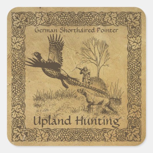 Duitse kortharige pointer, hoogland jacht vierkante sticker (Voorkant)