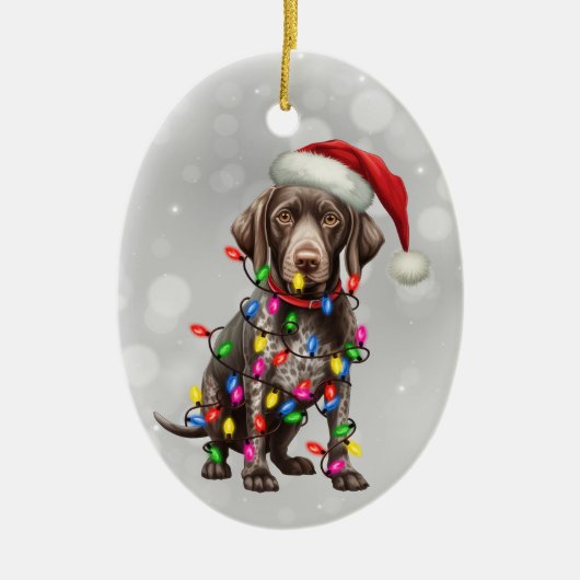 Duitse kortharige pointer in kerstverlichting keramisch ornament (Voorkant)