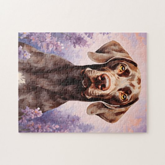 Duitse kortharige pointer in Lavendel veld Legpuzzel (Horizontaal)