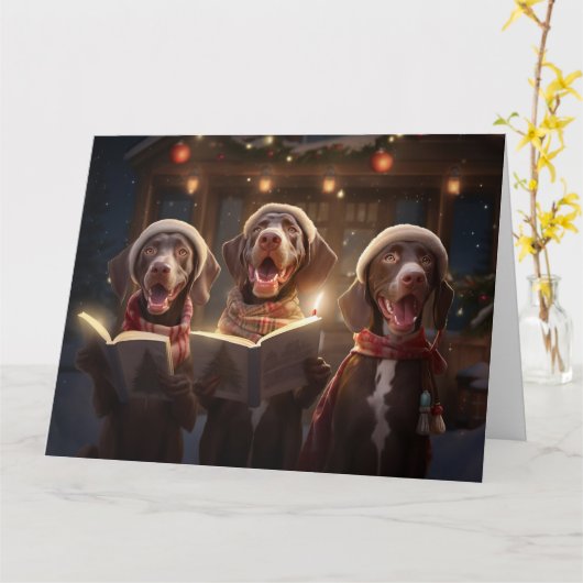 Duitse kortharige pointer kerst leuke vakantie kaart (Gele Bloem)