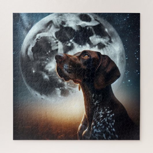 Duitse kortharige pointer nachtelijke hemel maan b legpuzzel (Verticaal)