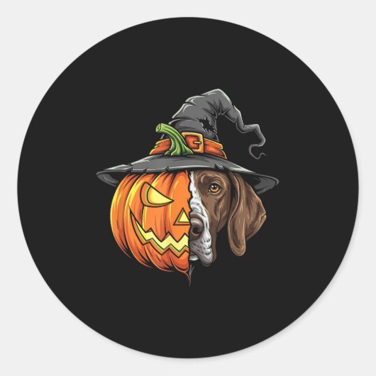 Duitse Kortharige Pointer Pumpkin Jack O Lantern Ronde Sticker (Voorkant)