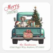 Duitse Kortharige Pointer Retro Truck Kerstmis Vierkante Sticker (Voorkant)