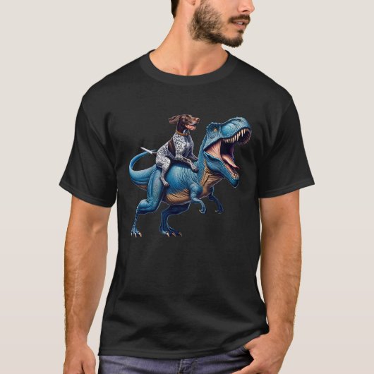 Duitse Kortharige Pointer Rijdende Dinosaurus Grap T-shirt (Voorkant)