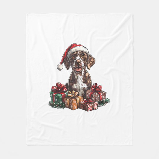 Duitse Kortharige Pointer Santa Hat Christmas GSP Fleece Deken (Voorkant)