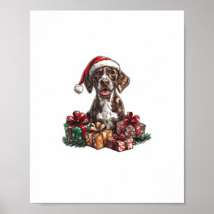 Duitse Kortharige Pointer Santa Hat Christmas GSP Poster
