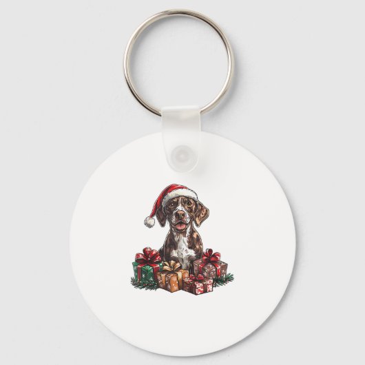 Duitse Kortharige Pointer Santa Hat Christmas GSP Sleutelhanger (Voorkant)