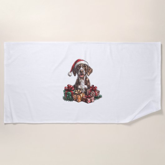 Duitse Kortharige Pointer Santa Hat Christmas GSP Strandlaken (Voorkant)