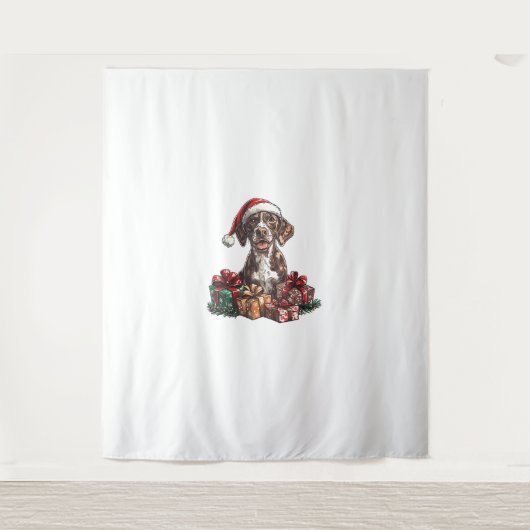 Duitse Kortharige Pointer Santa Hat Christmas GSP Wandkleed (Voorkant)