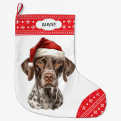 Duitse kortharige pointer Santa Hat Sneeuwvlok Grote Kerstsok (Voorkant)