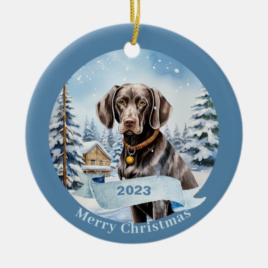 Duitse kortharige pointer waterverf Kerstmis Keramisch Ornament (Voorkant)