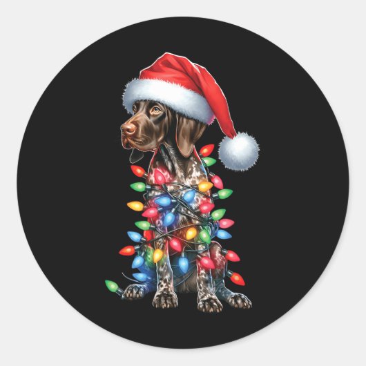 Duitse Kortharige Pointerdog liefhebbers Santa Hat Ronde Sticker (Voorkant)