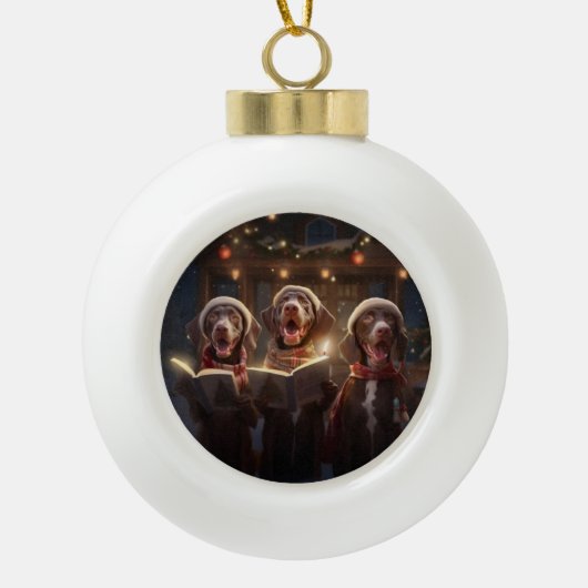 Duitse kortharige pointers Christmas Caroling Keramische Bal Ornament (Voorkant)