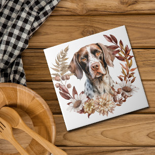 Duitse kortharige wijzer hond herfst krans tegeltje