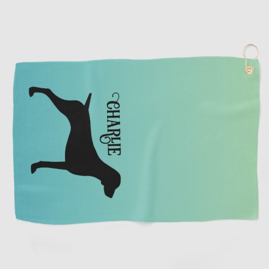 Duitse kortharige wijzer silhouet aangepaste naam golfhanddoek (Horizontaal)