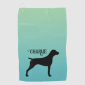 Duitse kortharige wijzer silhouet aangepaste naam golfhanddoek (Voorkant)