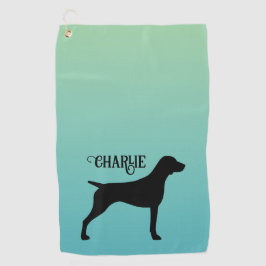 Duitse kortharige wijzer silhouet aangepaste naam golfhanddoek