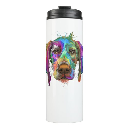 Duitse kortharige wijzerhond gezicht kleurrijke Po Thermosbeker (Voorkant)