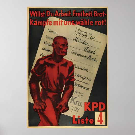 Duitse KPD Poster Als je werk wilt, vrijheid (Voorkant)