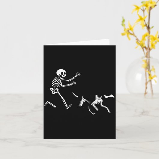 Duitse Kurhaar Inter Ren Skelet Halloween Kaart (Gele Bloem)