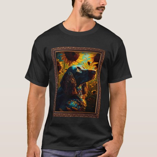 Duitse Langharige Pointer Schilderij Zonnebloem Bl T-shirt (Voorkant)