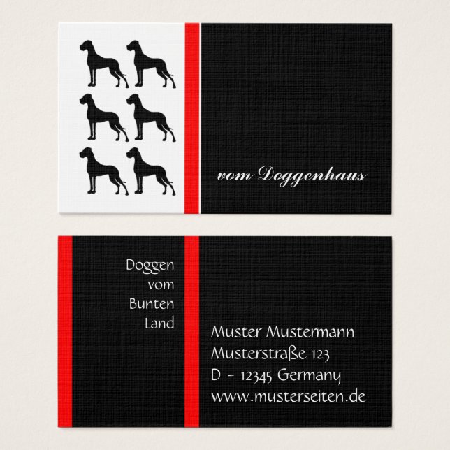 Duitse Mastiff / Great Dane Silhouet Visitekaartjes (Voorkant /achterkant)