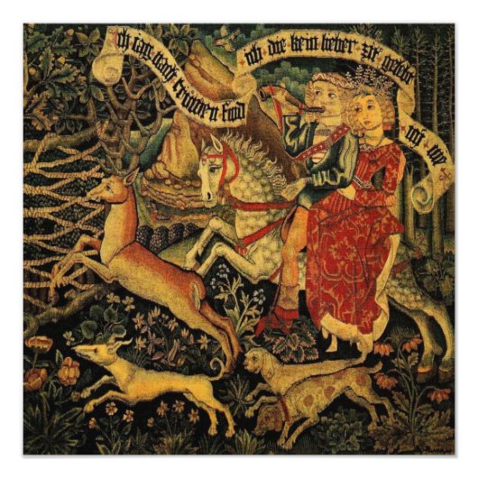  Duitse middeleeuwse renaissance liefde jagen Foto Afdruk (Voorkant)