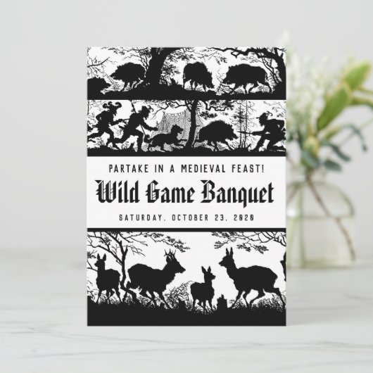 Duitse Middeleeuwse Stijl Feestmaal Jachtwild Dine Kaart (Staand voorkant)