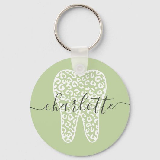 Duitse Naam Tandarts Luipaardprint Tand Geschenk Sleutelhanger (Voorkant)