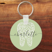 Duitse Naam Tandarts Luipaardprint Tand Geschenk Sleutelhanger (Voorkant)