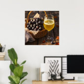Duitse oogst: druiven in mand met Federweißer Poster (Thuiskantoor)