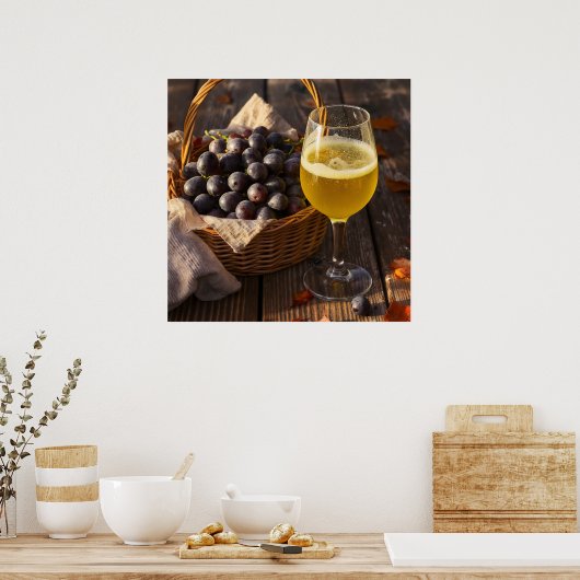 Duitse oogst: druiven in mand met Federweißer Poster (Keuken)