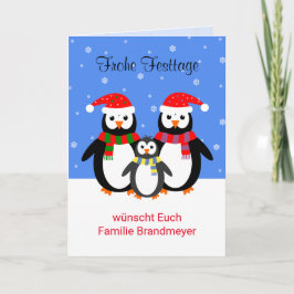 Duitse pinguïns prettige feestdagen bewerkbare tek kaart