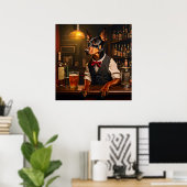 Duitse Pinscher Bartender op een Pub Vintage Poster (Thuiskantoor)