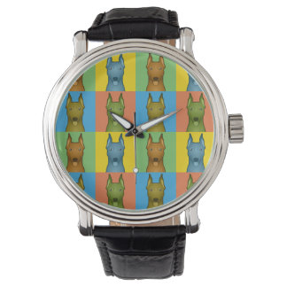 Duitse Pinscher Dog Cartoon Pop-Art Horloge