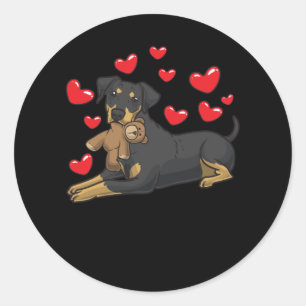 Duitse Pinscher Hond Met Gevulde Dier Ronde Sticker